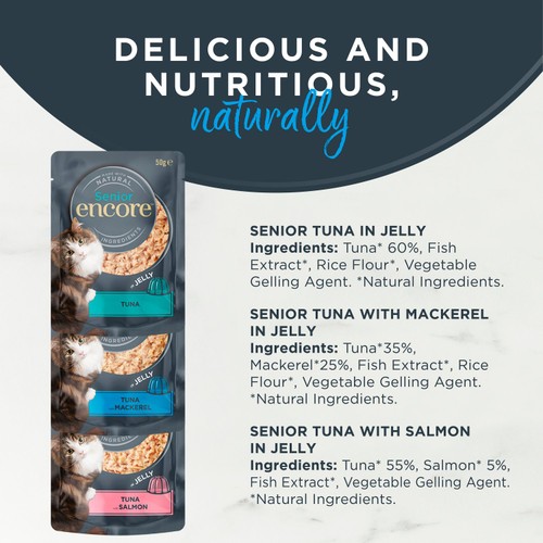 Encore Senior Wet Cat Food Multipack Fish Selection Pouches in Jelly