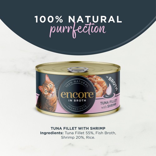 Encore Natural Wet Cat Food Tin Tuna Fillet with Shrimp in Broth