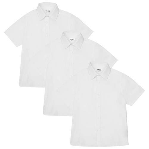M&S Boys Easy Iron School Shirts, 7-8 Years, White