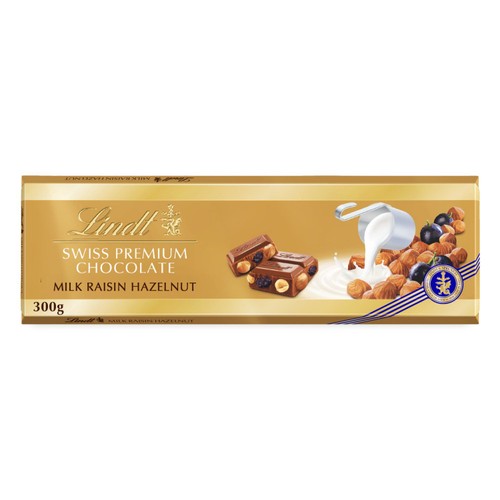Lindt Gold Bar Milk Chocolate, Hazelnut & Raisin