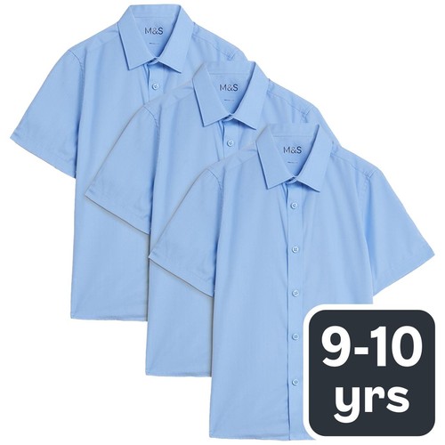 M&S Boys 3 Pack Regular Fit Shirt, 9-10 Y