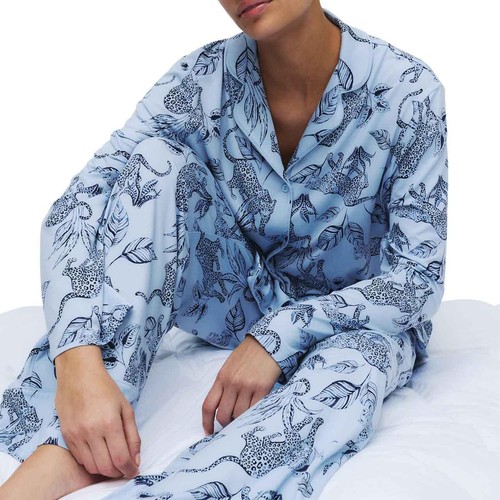 M&S Womens Soft Touch Printed Revere Pyjama Set, Extra Large, Navy Mix