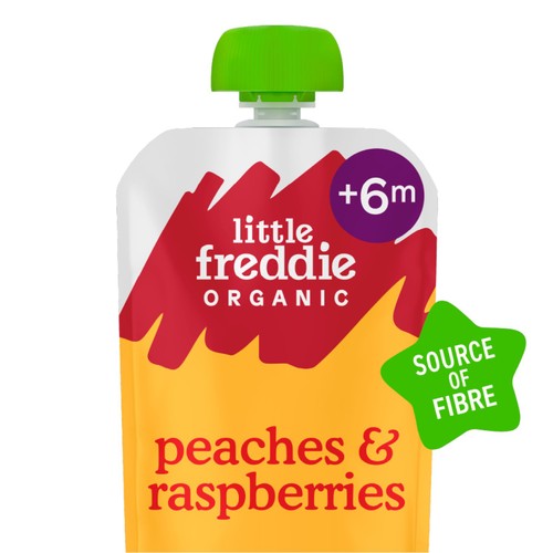Little Freddie Organic Peaches & Raspberries Baby Food Pouch 6+ M