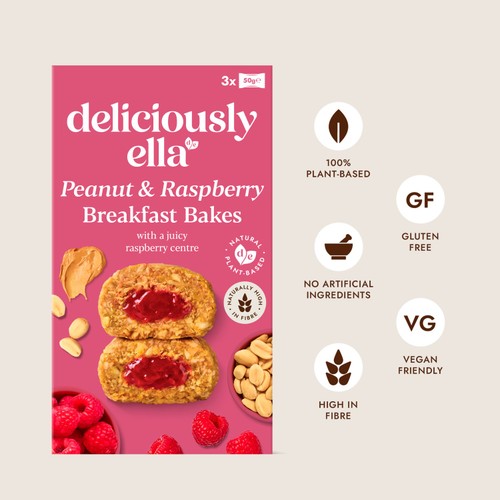 Deliciously Ella Peanut Butter & Raspberry Breakfast Bakes Multipack