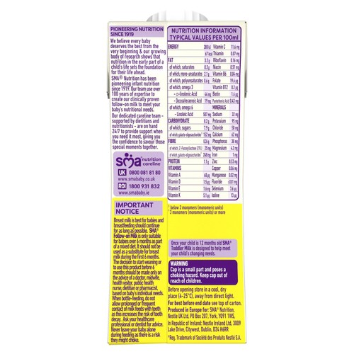 SMA 2 Follow-on Baby Milk Ready Made Liquid Formula 6 Months+ 200ml