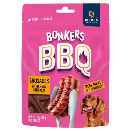 BONKERS BBQ, Soft & Chewy Chicken Sausage Flavored Dog Treats, 85g, Bag