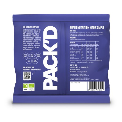 PACK'D Organic & Large Sun-Ripened Blueberries