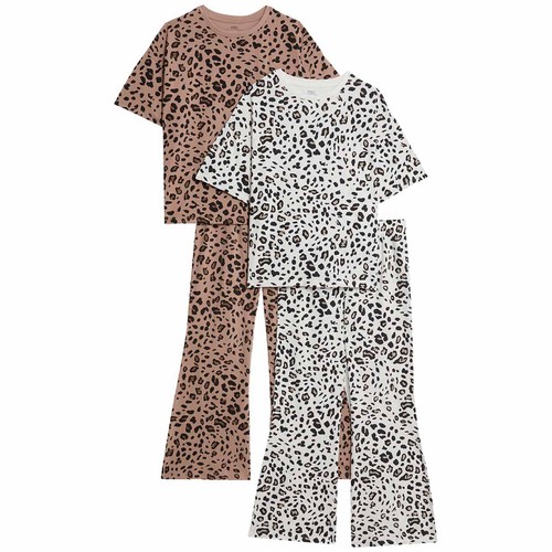 M&S Leopard Print Flared Leg Pyjamas, 10-11 Years, Brown