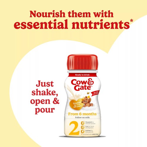 Cow & Gate 2 Follow On Baby Milk Formula Liquid Ready to Feed 6-12 Months