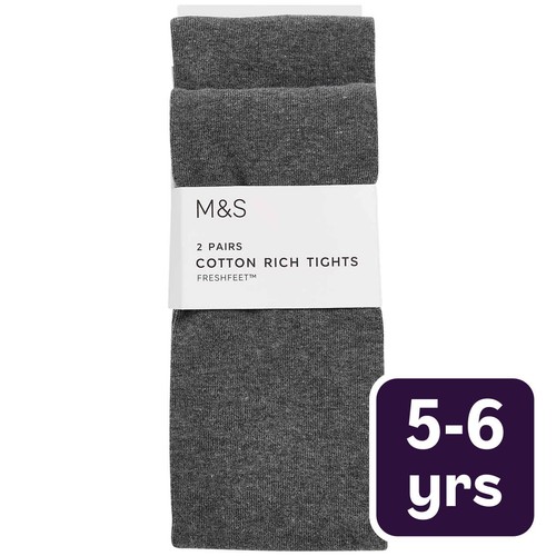 M&S Girls Cotton Rich School Tights, 5-6 Years, Grey