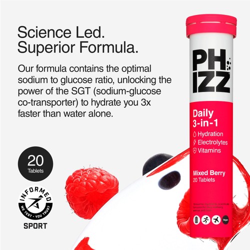 Phizz Mixed Berry 3-in-1 Hydration, Electrolytes and Vitamins Effervescent