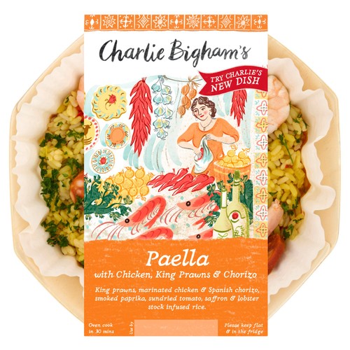 Charlie Bigham's Paella with Chicken, King Prawns & Chorizo For 1