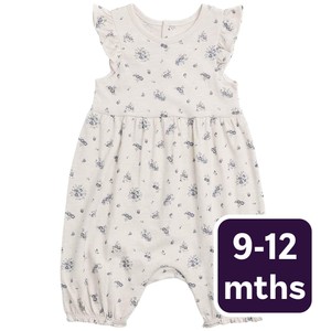 Cotton Floral Romper, 9-12 Months, Cream