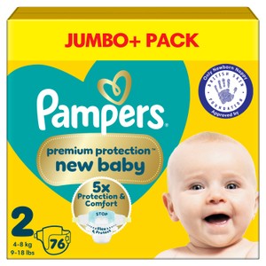 Pampers New Baby Nappies, Size 2 (4-8kg) Jumbo+ Pack