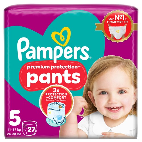 Pampers Premium Protection Nappy Pants, Size 5 (12-17kg) Essential Pack