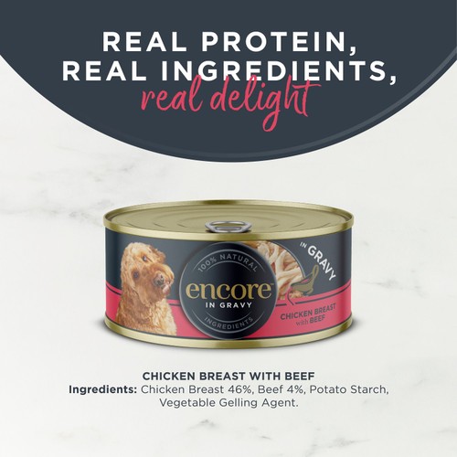 Encore Natural Wet Dog Food Tin Chicken Breast with Beef in Gravy