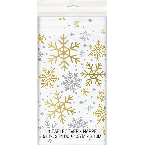 Silver & Gold Snowflakes Rectangular Plastic Table Cover