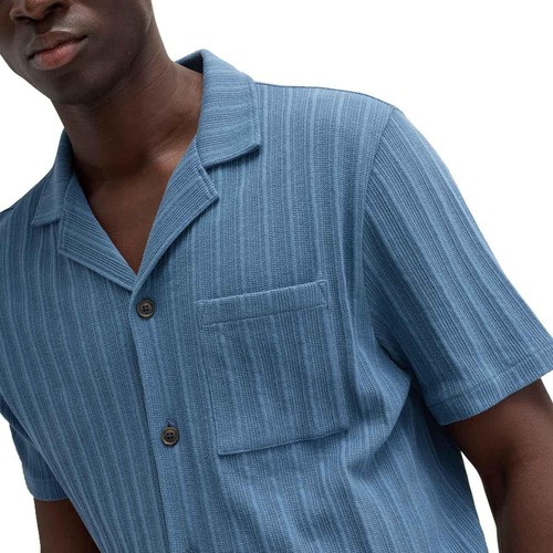 M&S Mens Cotton Rich Jersey Textured Loungewear Top, L, Chambray
