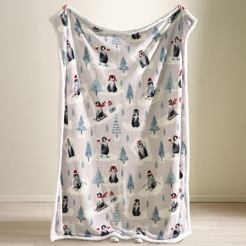 Catherine Lansfield Christmas Sherpa Penguins Throw