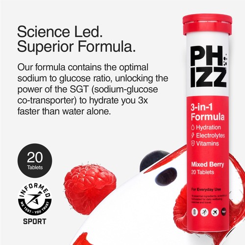 Phizz Mixed Berry 3-in-1 Hydration, Electrolytes and Vitamins Effervescent