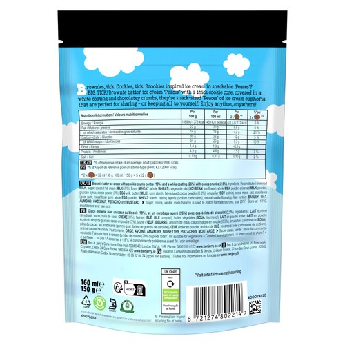 Ben & Jerry's Brookies & Cream Peaces Ice Cream Frozen Snack
