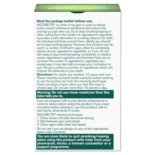 Nicorette Icy White Gum, 4 mg, 105 (Stop Smoking Aid)