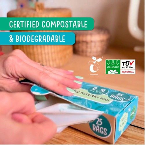 Eco Green Living Certified Compostable Small 0.5L Resealable Ziplock Bags