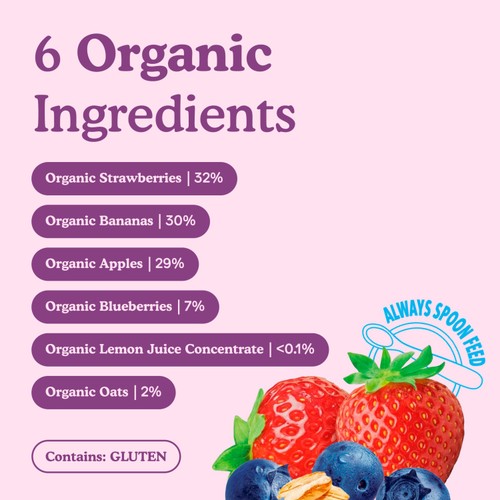 Little Freddie Organic Strawberries, Blueberries & Oats Pouch Multi 6+ M