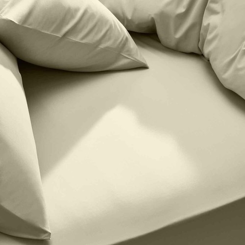 M&S Cotton Rich Deep Fitted Sheet, Double, Light Cream