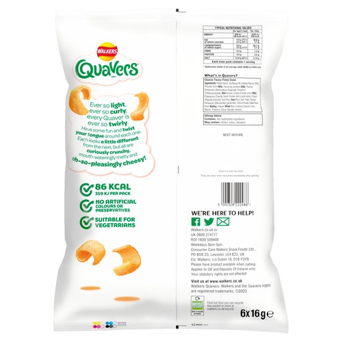 Walkers Quavers Cheese Multipack Snacks 6x16g