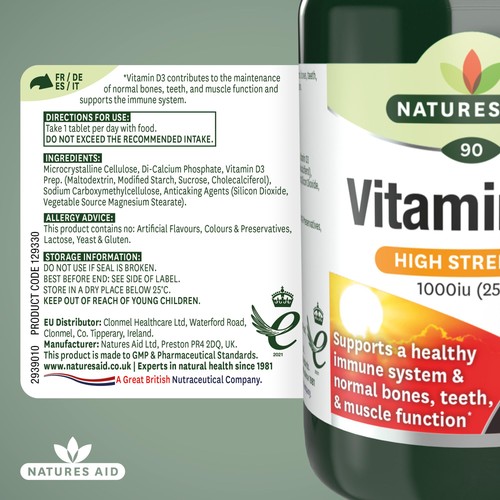 Natures Aid High Strength Vitamin D3 Tablets 1000iu 