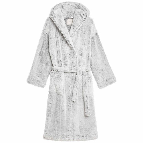 M&S Womens Fleece Hooded Dressing Gown, L, Grey