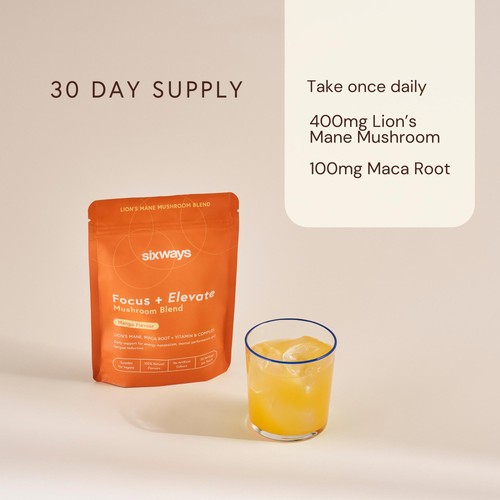 Sixways Focus and Elevate, Lion's Mane Supplement, Mango Flavour
