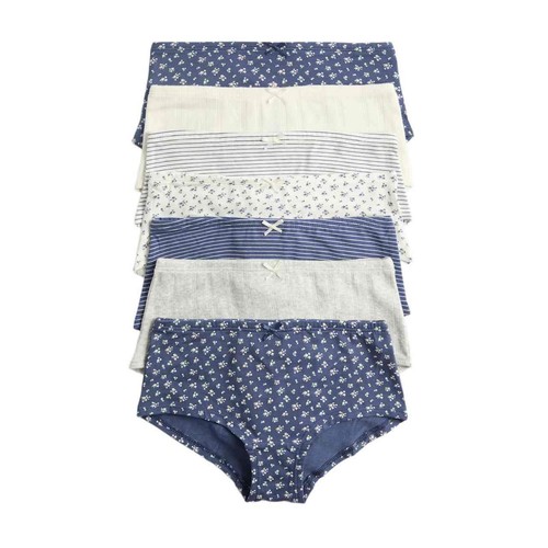 M&S Girls Floral Stripe Pointelle Knicker Shorts, 5-6 Years, Navy Mix