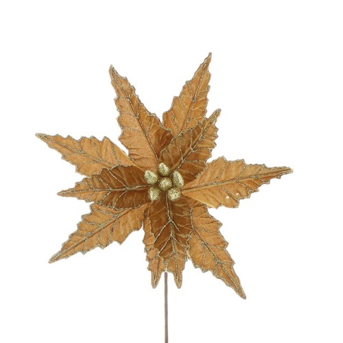 Gold Velvet Poinsettia with Glitter Stem 
