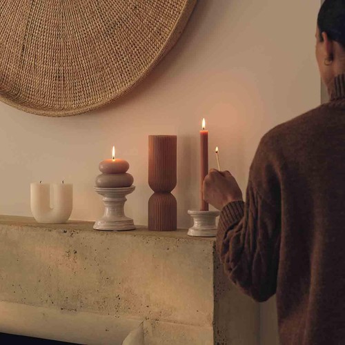 M&S Ceramic Pillar Candle Holder, White