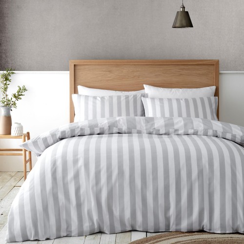 Catherine Lansfield Cove Stripe Single Duvet Set Silver