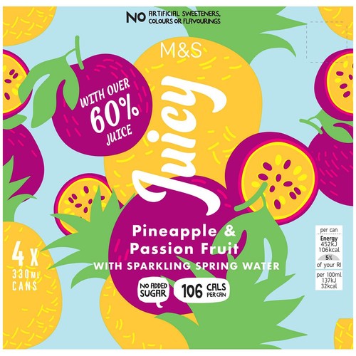M&S Juicy Pineapple & Passion Fruit Sparkling Spring Water Multipack