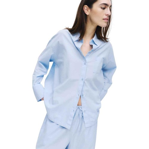 M&S Womens Pure Cotton Chambray Lounge Shirt, 14, Blue