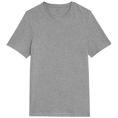 M&S Regular Fit Pure Cotton Crew Neck T-Shirt, XXL, Grey Marl