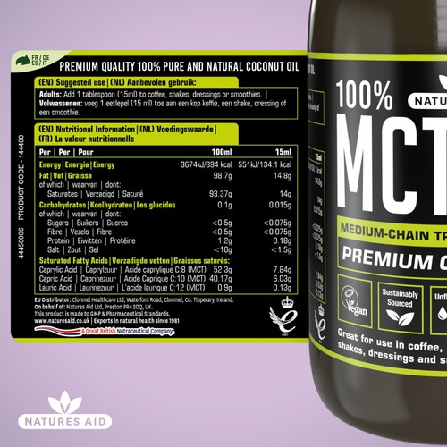 Natures Aid 100% MCT Oil Premium Coconut Oil 