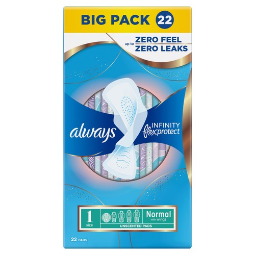 Always Infinity Pads Normal with Wings (Size 1) Value Pack 22 Count