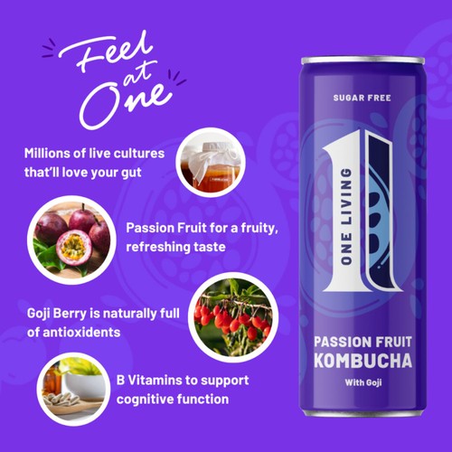 One Living Passionfruit Sugar Free Kombucha 4x250ml