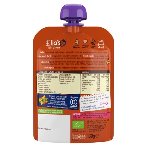 Ella's Kitchen Beef Cottage Pie Baby Food Pouch 7+ Months