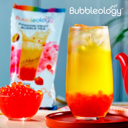 Bubbleology Passion Fruit Bubble Tea with  Strawberry Popping Boba
