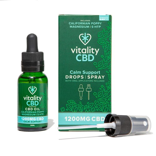 Vitality CBD Calm Support Oil 1200mg,  Dual applicator