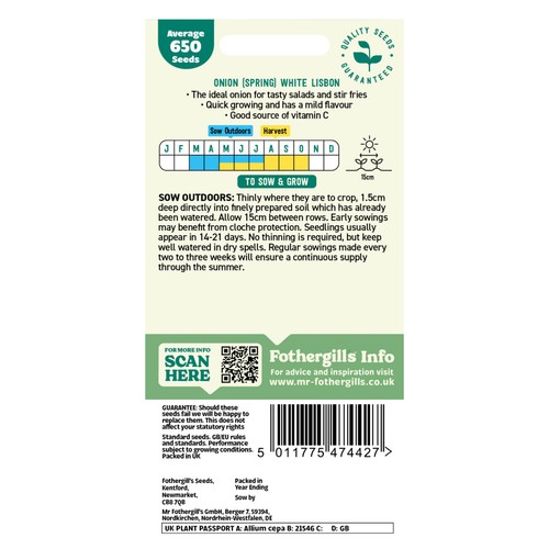 Mr Fothergills Seeds Onion (Spring) White Lisbon