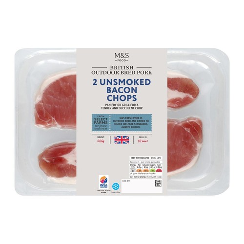 M&S 2 British Outdoor Bred Unsmoked Bacon Chops