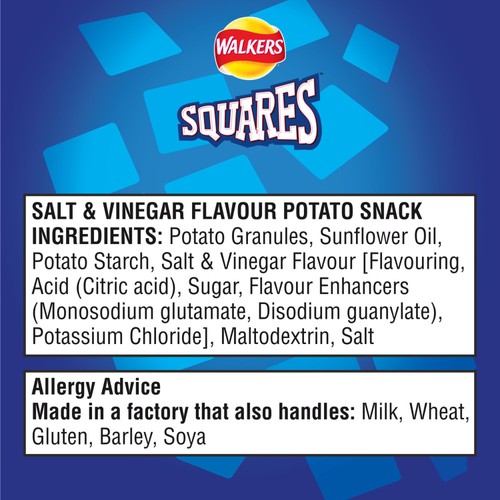 Walkers Squares Salt & Vinegar Multipack Snacks Crisps 6x22g