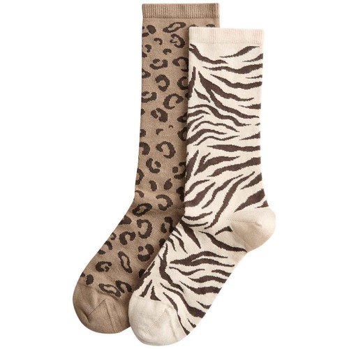 M&S Animal Print with Sparkle Crew Socks, Brown